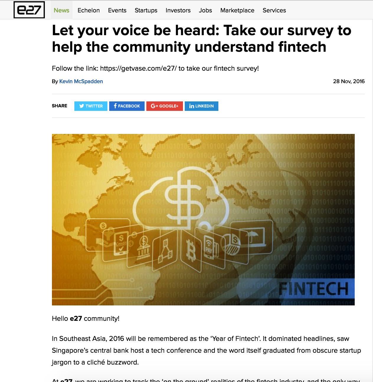 e27 Fintech Survey